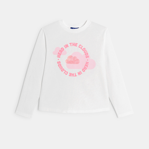 تيشيرت بأكمام طويلة وباللون الأبيض، مُزين بالسحاب، للفتيات